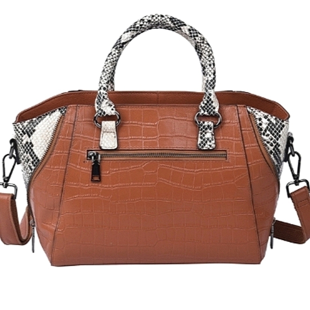 Genuine Leather Reptile Embossed Handbag Snake Accents - Picture 3 of 10